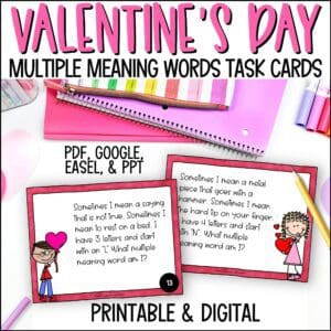 Valentine's Day multiple meaning words task cards