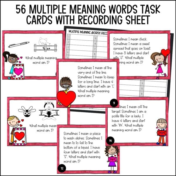 Valentine's Day multiple meaning words task cards