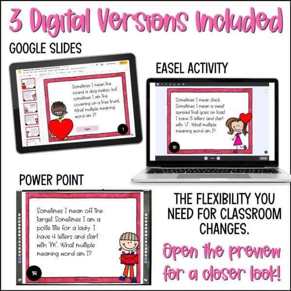 Valentine's Day multiple meaning words task cards