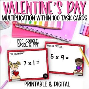 Valentine's Day multiplication facts task cards