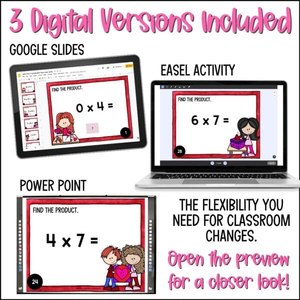 Valentine's Day multiplication facts task cards