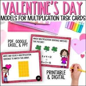 valentine's day multiplication models task cards