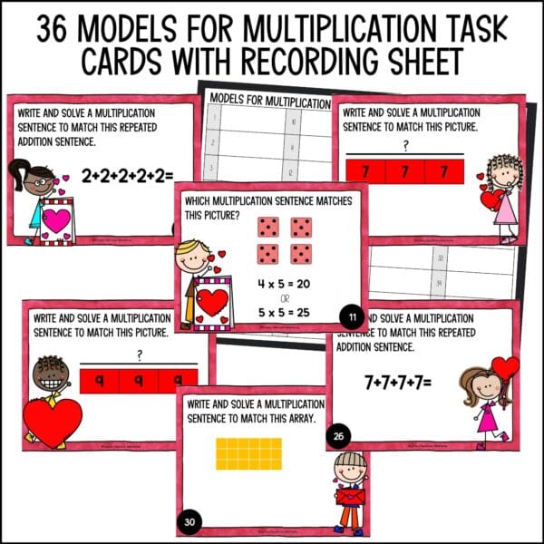 valentine's day multiplication models task cards