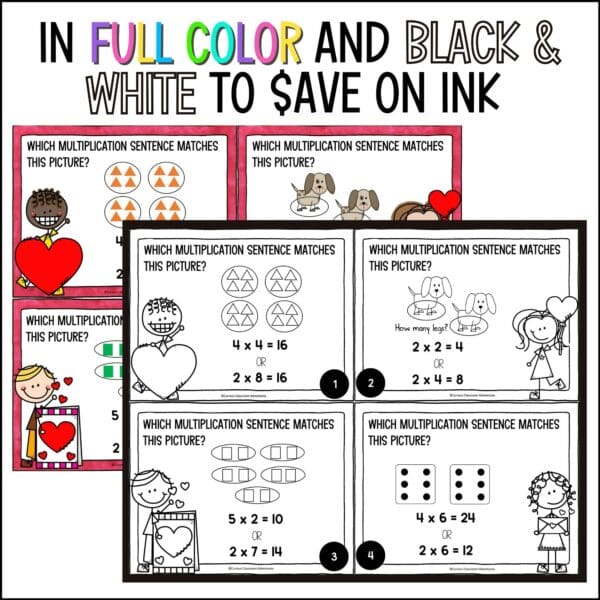 valentine's day multiplication models task cards