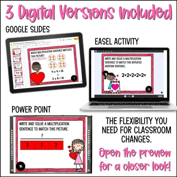 valentine's day multiplication models task cards