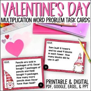 valentine's day multiplication word problems task cards