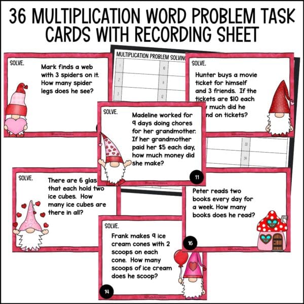 valentine's day multiplication word problems task cards