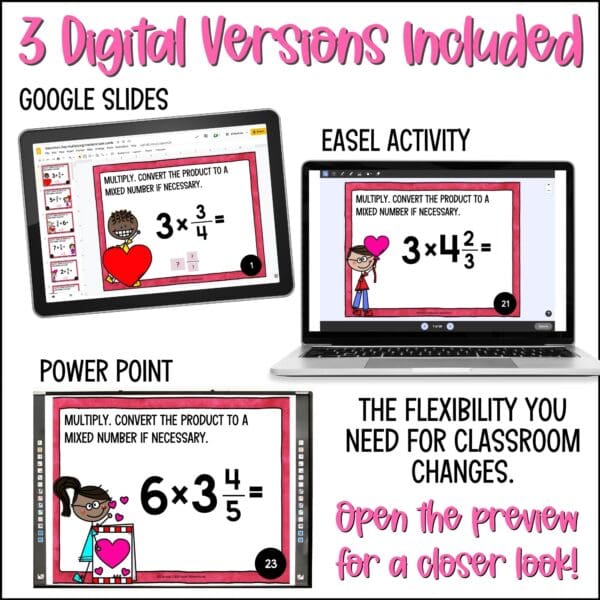 Valentine's Day Multiplying Fractions and Mixed Numbers Task Cards