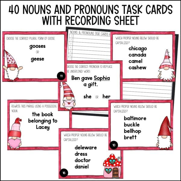 valentine's day nouns and pronouns task cards