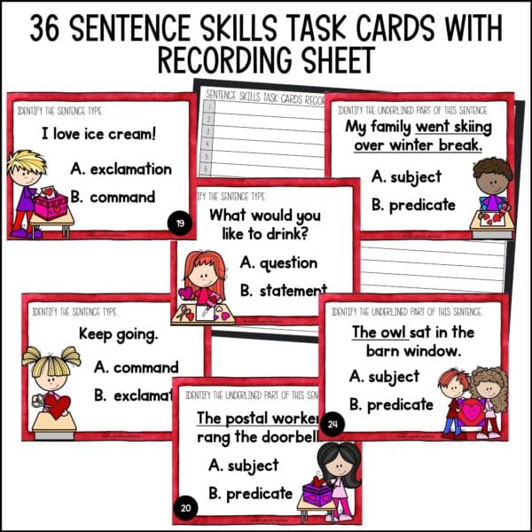 Valentine's Day Sentence Skills Task Cards