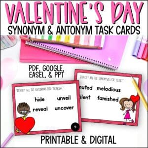 valentine's day synonym and antonym task cards