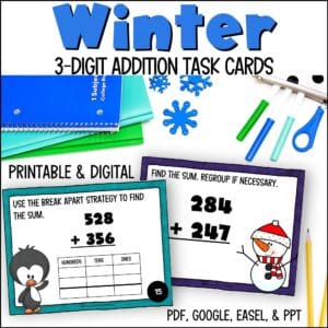 winter 3-digit addition task cards