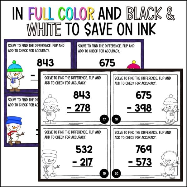 Winter 3-Digit Subtraction Task Cards