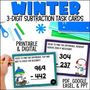 Winter 3-Digit Subtraction Task Cards