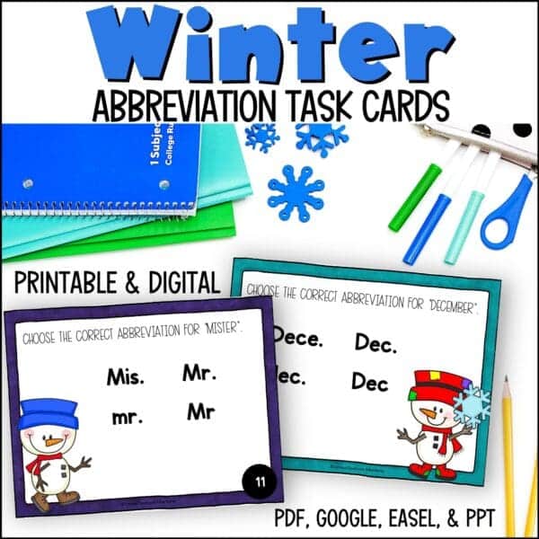 Winter Abbreviations Task Cards