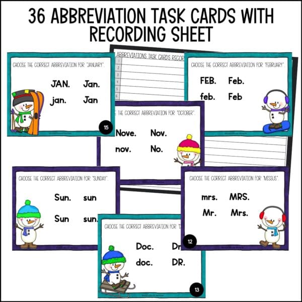 Winter Abbreviations Task Cards