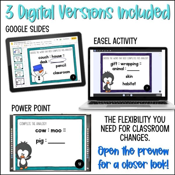 Winter Analogy Task Cards