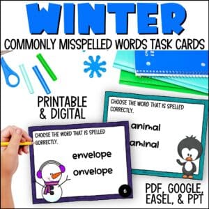 Winter Commonly Misspelled Words Task Cards