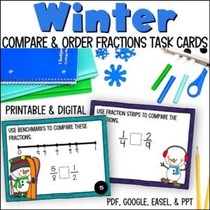 Winter Compare and Order Fractions task cards