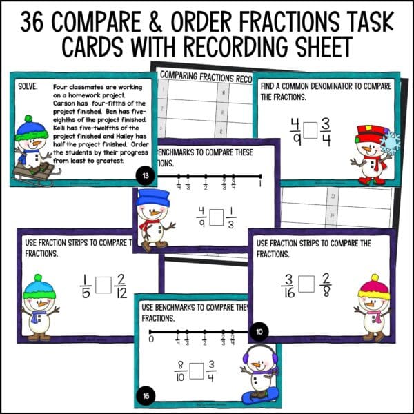 Winter Compare and Order Fractions task cards