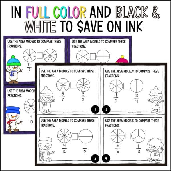 Winter Compare and Order Fractions task cards