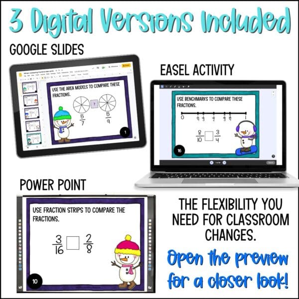 Winter Compare and Order Fractions task cards