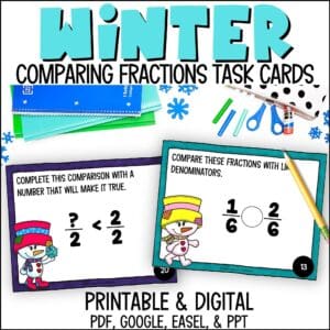 winter comparing fractions task cards