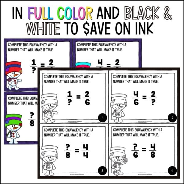 winter comparing fractions task cards