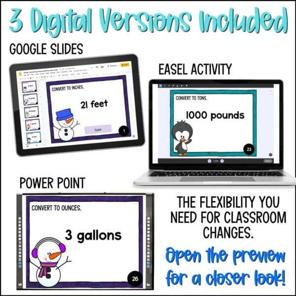 Winter Converting Measurements task cards