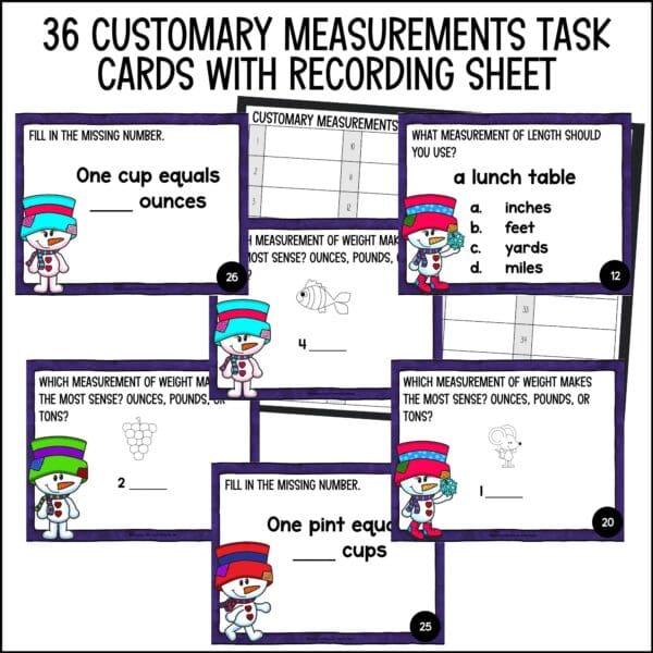 winter customary measurements task cards