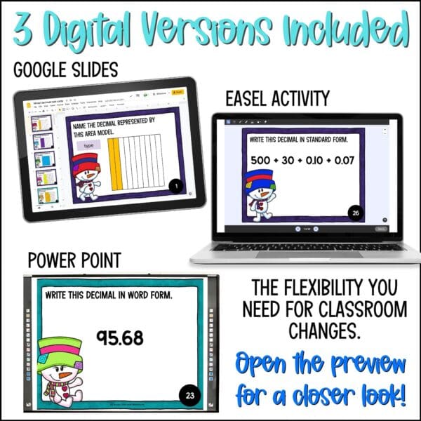 Winter Decimals Task Cards