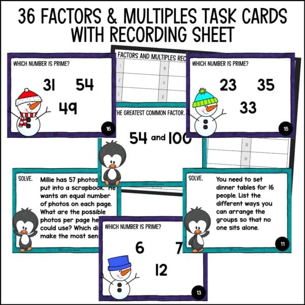 Winter Factors and Multiples task cards