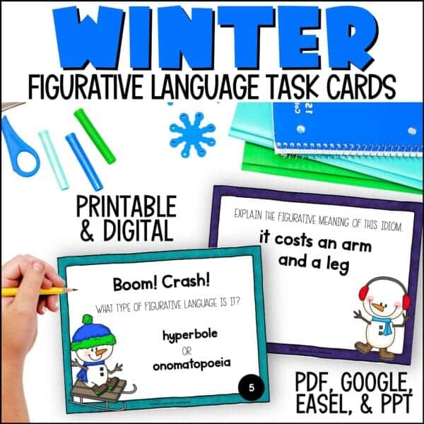 36 Winter Figurative Language Task Cards