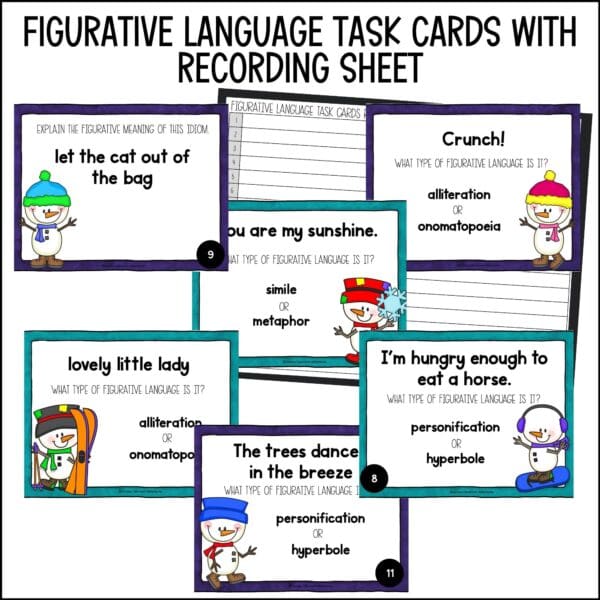 36 Winter Figurative Language Task Cards