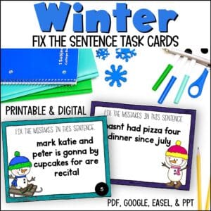 winter fix the sentences task cards
