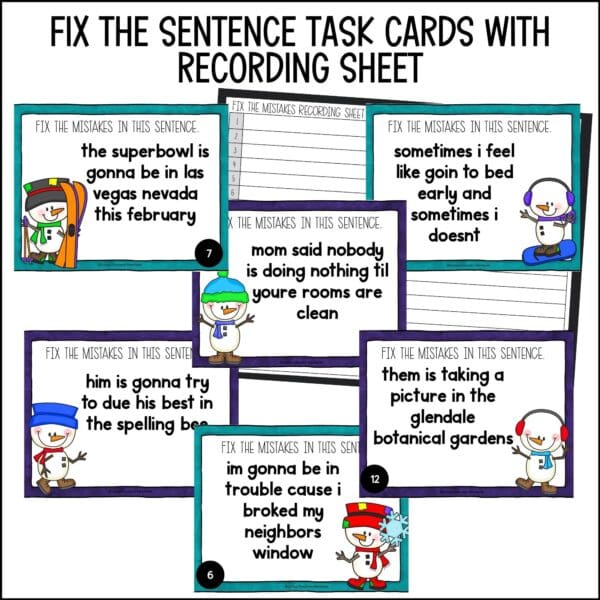 winter fix the sentences task cards