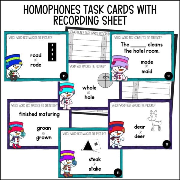 Winter Homophones Task Cards