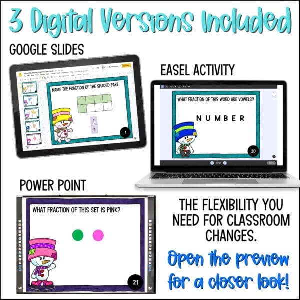 Winter Identifying Fractions task cards