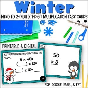 Winter Intro to 2-digit by 1-digit Multiplication task cards