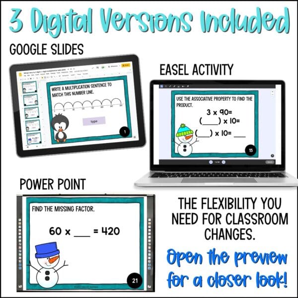 Winter Intro to 2-digit by 1-digit Multiplication task cards