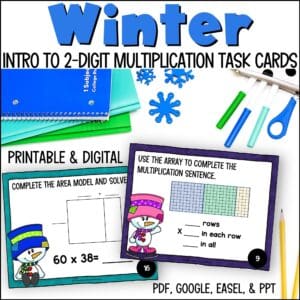 winter intro to 2-digit by 2-digit multiplication task cards