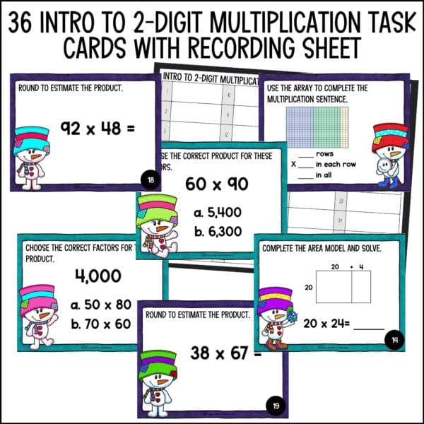 winter intro to 2-digit by 2-digit multiplication task cards