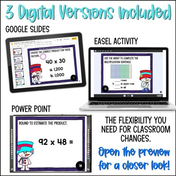 winter intro to 2-digit by 2-digit multiplication task cards