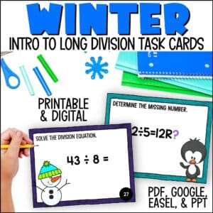 winter intro to long division task cards