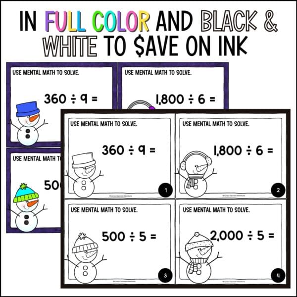 winter intro to long division task cards