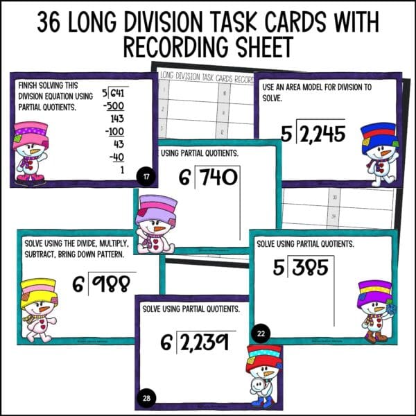 Winter Long Division Task Cards