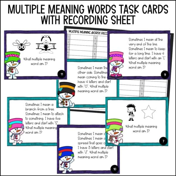 winter multiple meaning words task cards