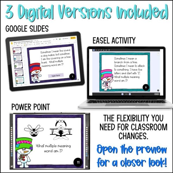 winter multiple meaning words task cards