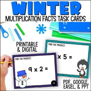 winter multiplication facts task cards