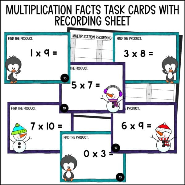 winter multiplication facts task cards